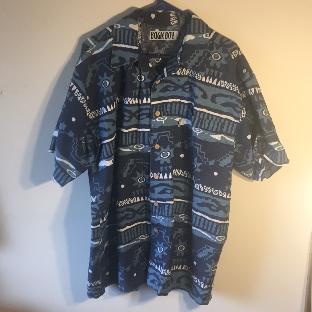 Vintage 90's Bugle Boy Blue Aztec Button Up
